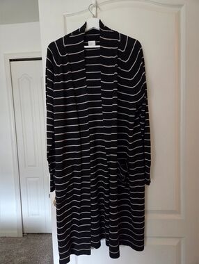 A New Day Black and Beige Striped Open Duster